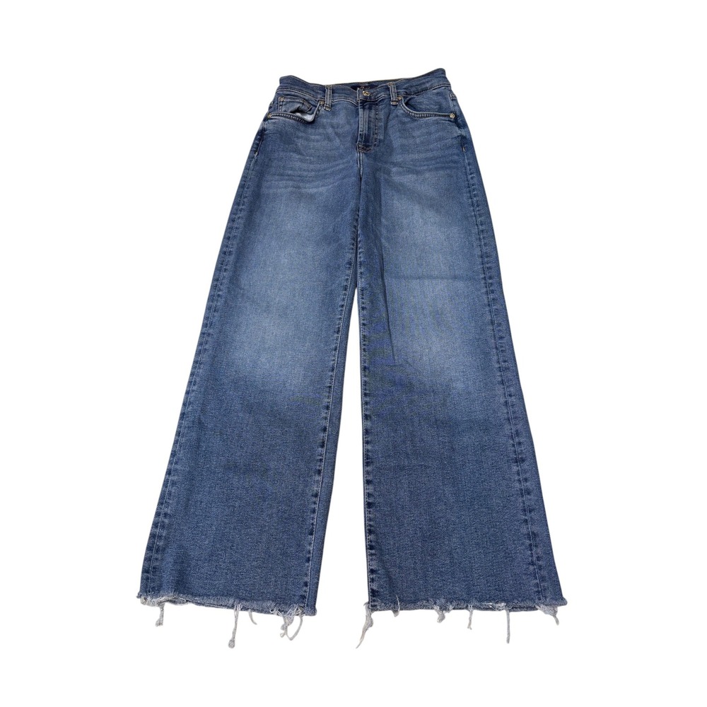 7 For All Mankind Wide Leg Raw Hem Jeans Medium Wash Blue Womens Size 26X26